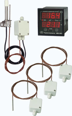 Термогигрометр ИВА-6Б2-К с одним преобразователем влажности ДВ2ТСМ-3Т-1П-А-К (исполнение 1) и тремя преобразователями температуры ДВ2ТСМ-3Т-0П-А-К